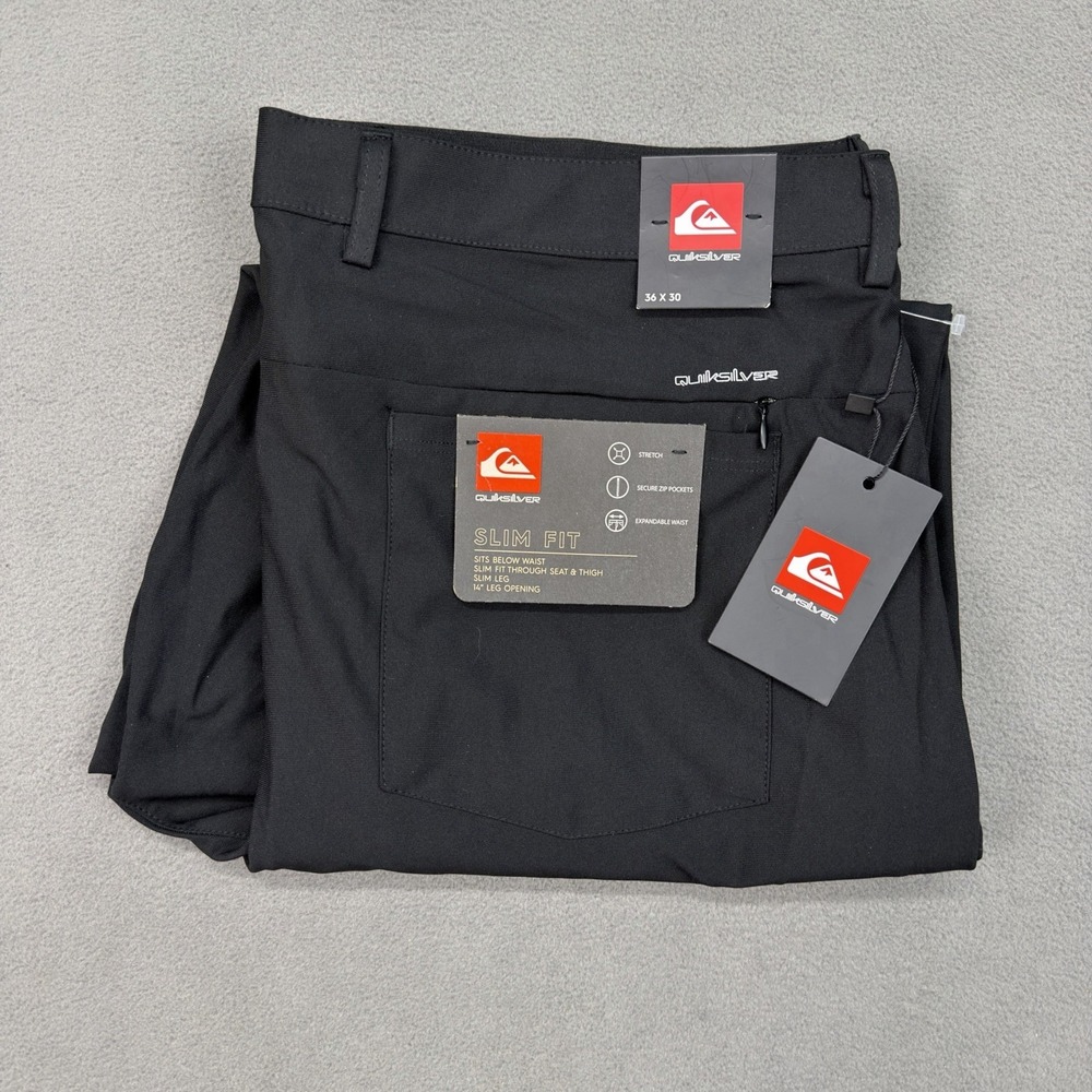 Quiksilver Stretch Tech Woven Slim Fit Pants Mens Size 36x30 Dark Black Onyx NWT